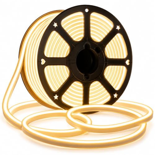 Image of Quace 5M Neon LED Strip Light Warm White, Flexible Silicone Rope Light, IP65 Waterproof, Cuttable LED Strip for False Ceiling, Bedroom, Home Decor, Shop Signage, Party & Diwali Decoration