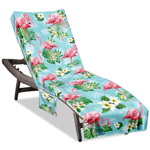 HEIFAM Lounge Chair Towel Cover (85 X30 In), Non-Slip, Floral Flamingo