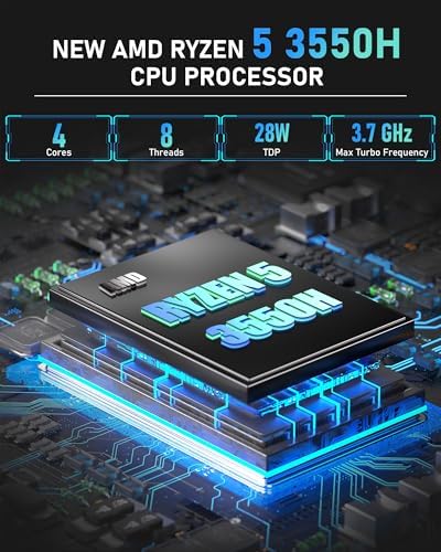Getorli Mini PC, AMD 3550H(Max 3.7GHz), Mini Computers 16GB DDR4 RAM 512GB SSD, Mini Desktop Computer 4K 60Hz Displays/Dual HDMI/Type-C&USB3.2 Ports/LAN RJ45/WiFi 5/BT5.0 for Home/Office/Business - 1