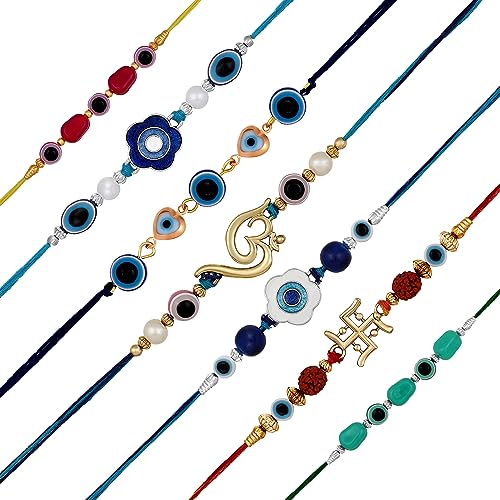 Image of Mahi Combo Set of 7 Beautiful Rakhi for Brother, Bhai, Bhaiya with Meenakari Work (PARCSO1105439PR)