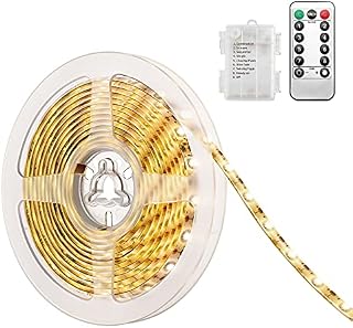 AMIR LED Strip Battery, 3 Metres, 90 LED Strip, Battery Operated with Remote Control, LED Strips, Waterproof with Timer, 8 Modes, Decorative Lighting for Indoor Outdoor Christmas Halloween Warm White