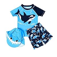 amiyan Kinder Jungen Badeanzug Bademode Schwimmbekleidung Uv-Schutz Dinosaurier Bade-Set mit Hut 120 4-5 Jahre