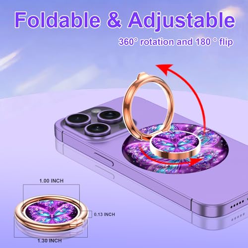 Image of Magnetic Phone Ring Holder for MagSafe Grip,[Super Magnet],Stylish 360 Rotation Cell Phone Grip Stand Finger Ring Kickstand for iPhone 17 16 15 14 Pro Max,iPad and Smartphones,Purple