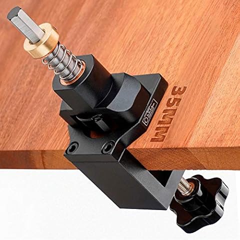 DUEBEL Cabinet Hardware Jig 35mm Concealed Hinge Jig with Clamp Forstner Drill Bit Drilling Guide Hole Punch Locator Kit Woodworking Cabinet Door Installation Tool Aluminum Alloy Hole Locator Cover