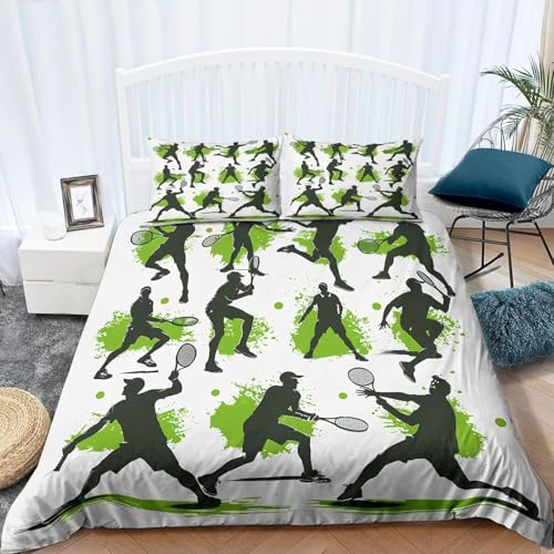 Funda Nordica Cama 135/150 Pelota de Tenis Funda de Edredón 240x220 cm 3D Tennisspieler Ropa de Cama 3 Piezas de Microfibra Hipoalergénica y 2 Fundas de Almohada 50x75cm, t1834