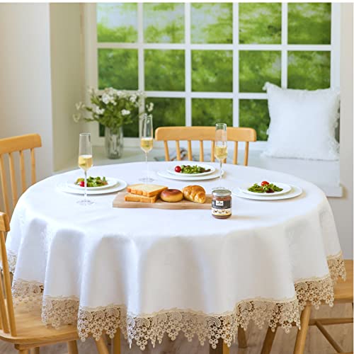 BrekSdat Lace Tablecloth Waterproof Fabric Washable Beige 70inch Round