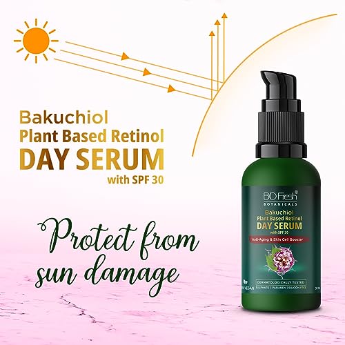 Image of Biofresh Botanicals Bakuchiol Plant-Based Retinol Day Serum with SPF 30 with Anti-Aging Formula Retinol to Protect Skin from Sun Damage Moisturizing Benefits for Radiant Skin Men & Women