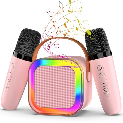 Image of Karaoke Machine with 2 Mic, Wireless Microphones for Kids Adults Toddler with LED Party Lights, Mini Kids Microphone Christmas Birthday Gift for Girls Toys 4, 5, 6, 7, 8, 10 12+ Years Old 【Pink】