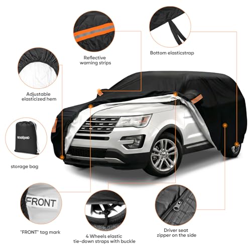 Image of Car Cover Custom Fit for Ford Explorer 2006-2026, Outdoor Waterproof All Weather Heavy Duty Full Exterior Cover for Sun Rain Snow UV Dust Protection with Door Zipper