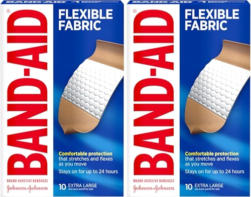 Image of BAND-AID Brand Sterile Flexible Fabric Adhesive Bandages,Comfortable Flexible Protection & Wound Care for Minor Cuts & Scrapes, Designed to Cushion Painful Wounds,Extra Large Size 10 Count (Pack of 2)