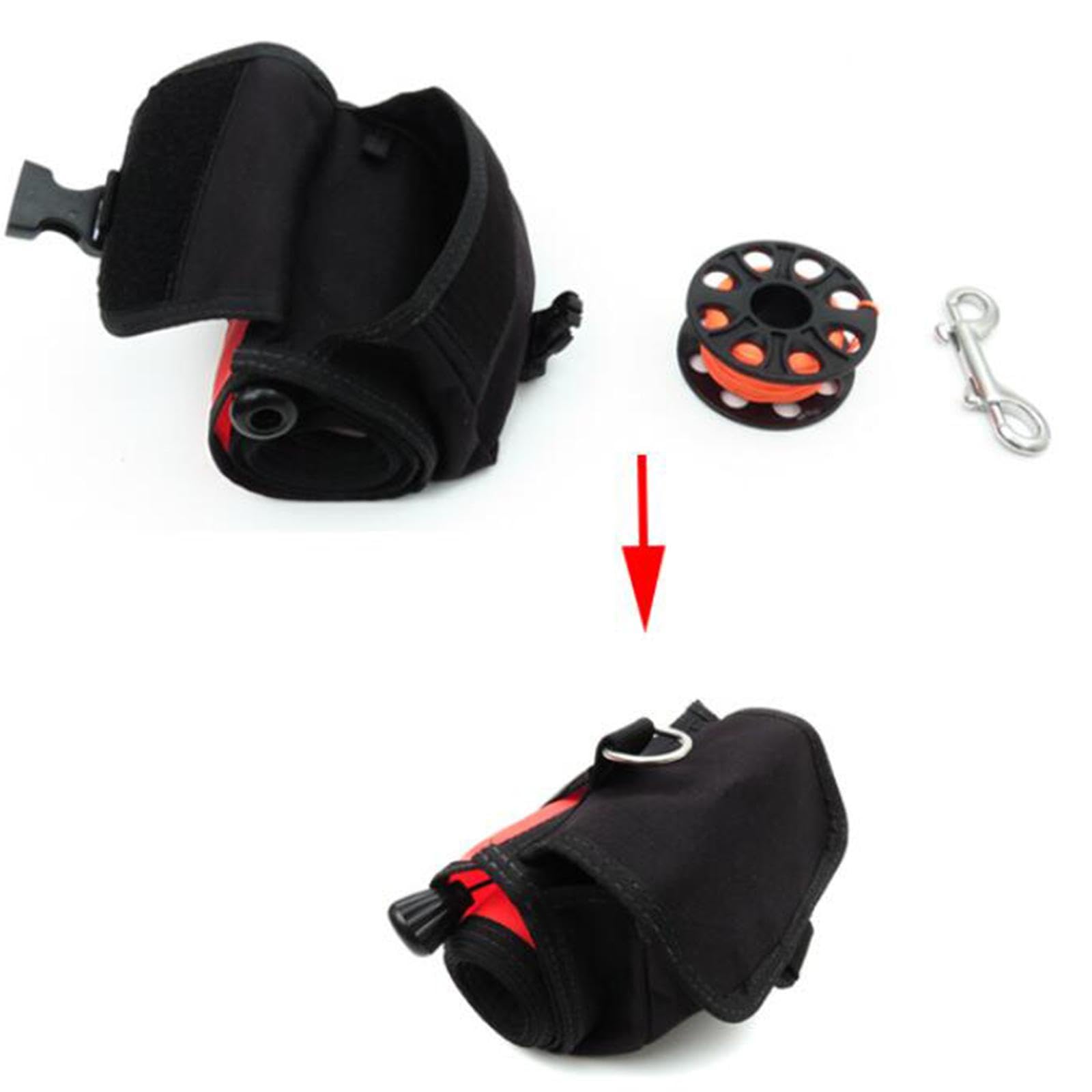 F Fityle Bouée de marquage de Surface de plongée avec dévidoir de plongée de 98 Pieds avec Sac de Rangement Safe Sausage Red Portable SMB Set Diver sous Le