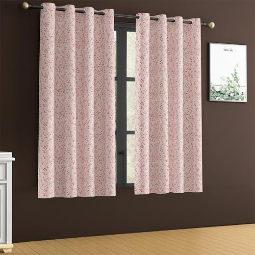 Image of Yellow Weaves 1 Pc Jacquard Leaf Eyelet Window Curtain - Perfect for Home, Office, Bedroom, Living Room & Balcony - 5 Feet (Dusty Pink)