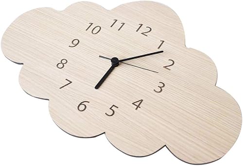 Miniatura 2 de Reloj de pared, 11.81 x 7.87 pulgadas, estilo nórdico, encantador reloj de pared de madera con forma de nube para habitación de niños, dormitorio,