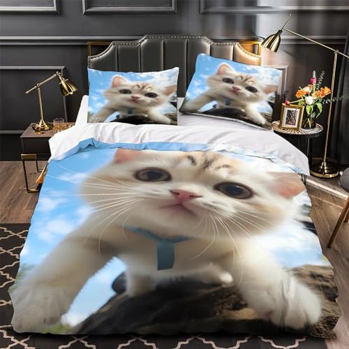 Housses de couettes microfibre double chats parure de lit douce pour peau sensible