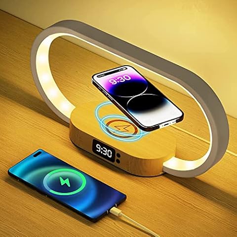 Beehero Nachttischlampe mit Ladefunktion, Dimmbare Nachttischlampe mit Uhr Tischlampen Touch Dimmbar mit 5 Farbtemperaturen USB Nachtlicht für Schlafzimmer deko Holz-Tischleuchten Cover