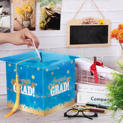 Image of Outus 2026 Grad Card Box with Tassel Congrats Graduation Cap Card Holder for Graduation Gift Box Party Supplies(Light Blue,Stylish)