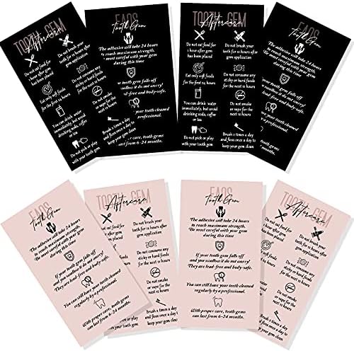 Geolet 100 Pieces Tooth Gem Aftercare and FAQS Cards Teeth Gem Instructions Cards Wallet Sized Dental Gem Card 1.97 x 3.54 Inches Double-sided Tooth Gem Guide Cards, Black and Pink