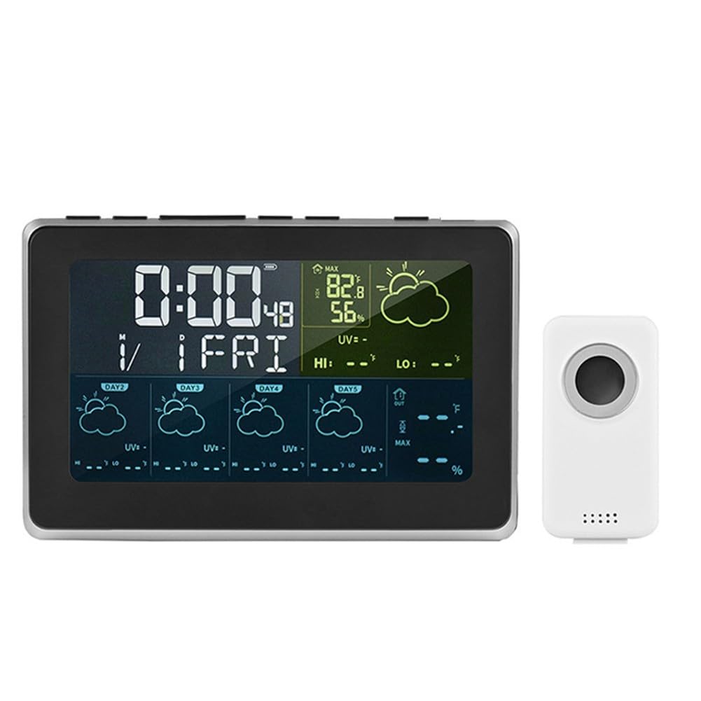 Tuya für Smart-Wetterstation mit 7,5-Zoll-Farbdisplay, 5-Tage-Vorhersage, Thermometer-Hygrometer, 3 Wecker, USB-Ladeanschluss, unterstützt 3 Kanäle für Zuhause, Büro, Gewächshaus