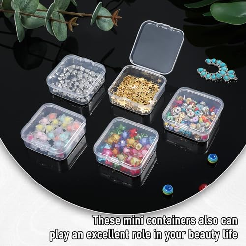 Image of 100 Pcs Small Plastic Storage Boxes with Hinged Lids, 2.2 x 2.2 x 0.8 Inch Small Clear Bead Organizer Box Clear Plastic Containers Mini Square Storage Case for Jewelry, Beads, DIY Craft Organizer