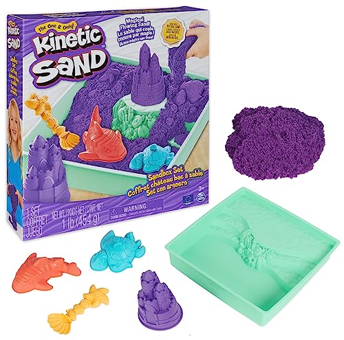 Kinetic Sand Sandbox Set with 1lb Purple Moldable Sensory Toys Ages 3+