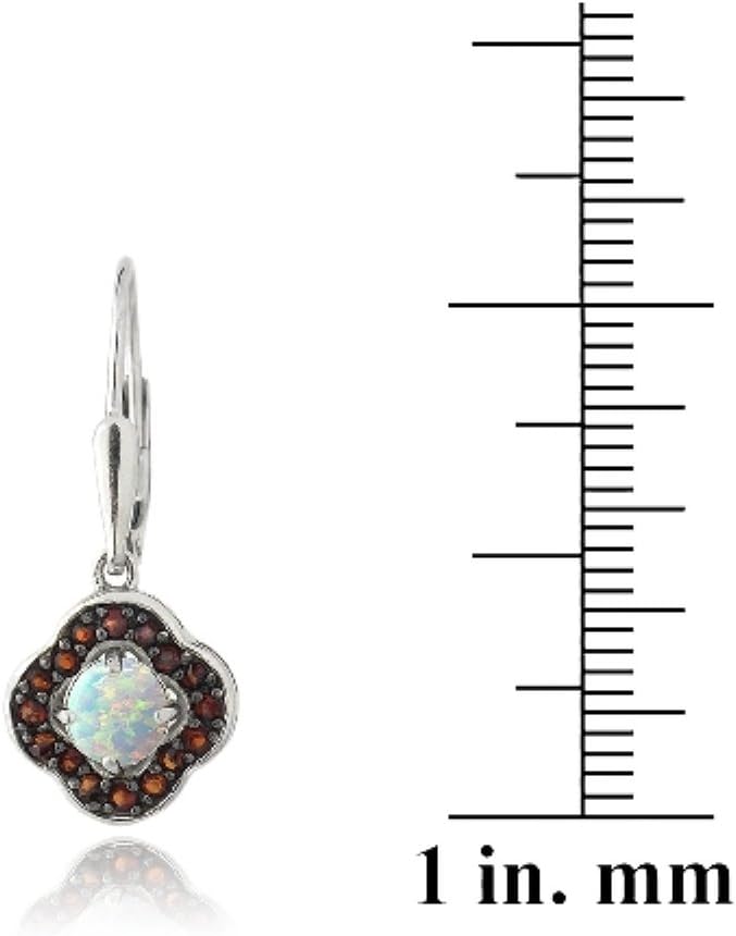 Sterling Silver Garnet & Synthetic White Opal Flower Earrings