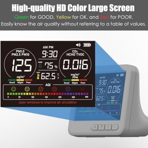 Image of 16-in-1 Indoor Air Quality Monitor, High-Precision Multi-Parameter Smart Air Quality Tester with HD Real-Time Color Screen, Portable Air Quality Monitor for Home, Office