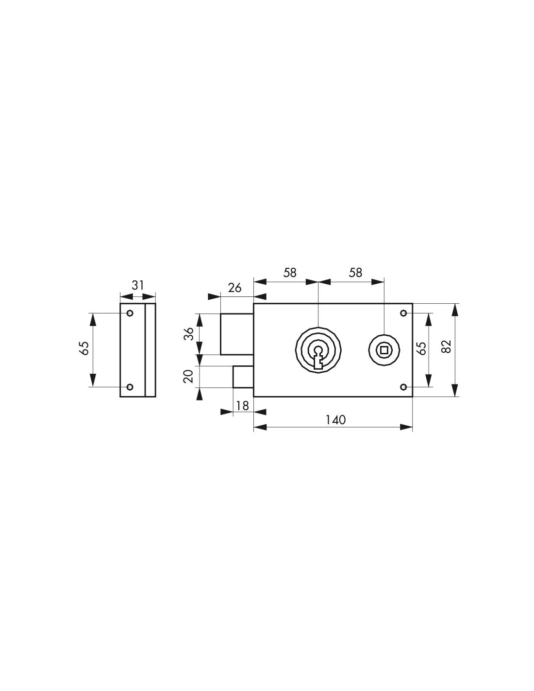 THIRARD - Cerradura Horizontal en Superficie con Llave y Eje para Portón - Izquierda - Eje 58 mm - 140 x 80 mm - Zincada - 2 Llaves - Caja y Cerradero de Acero - Cerrojo - Mecanismo de 2 Vueltas
