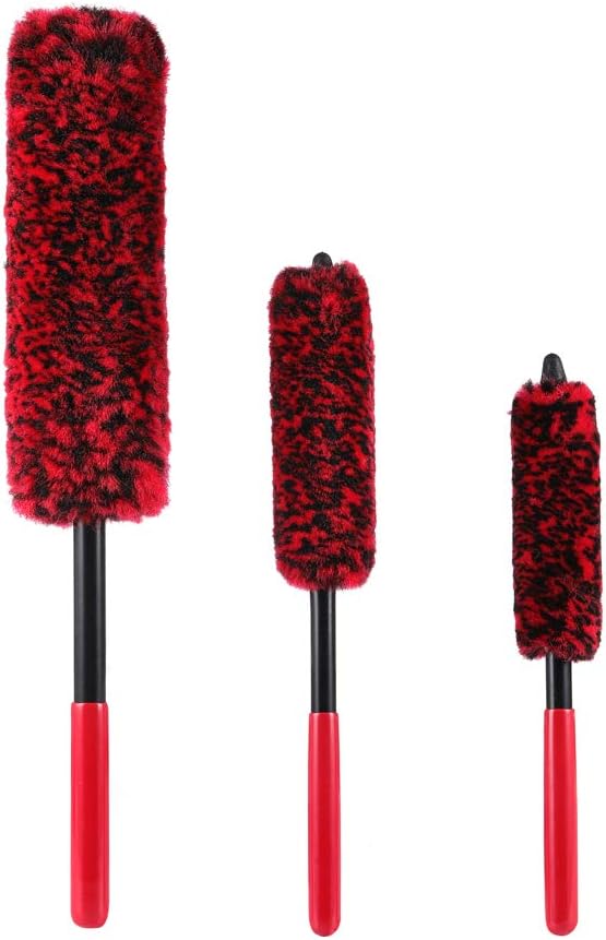 Premium Wool Wheel Brushes 3-Piece Kit, Car Wheel Rim Brushes Kit,Soft, Dense Fibers Clean Wheels Safely