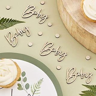 Ginger Ray Botanical Baby Shower Wooden Scripted Confetti Wood, Beige, 18 x 18 inch