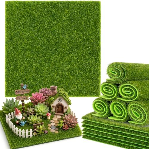 MAQIHAN Fake Grass for Crafts - 6 Pack Fake Grass Squares, 5.9 x 5.9 Inch