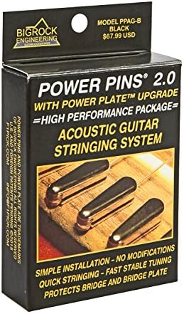 Power Pins 2.0 - Black Chrome Set with Power Plate Upgrade- Patented Bridge Pin System for Acoustic Guitars- Improved Tone, Amplified Sound, Easier Restringing, and Faster Tuning