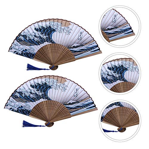ABOOFAN 2Pcs Pequenos Fãs de Mão Dobrável para Adultos Chineses Leques de Bambu Do Vintage Japonês p