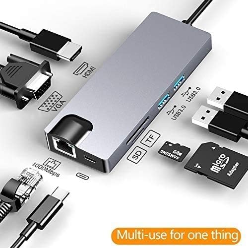Image of USB HUB 8 in 1 USB C Adapter Docking Hub,Type C Thunderbolt3 to 4K UHD HDMI Converter & 2 USB 3.0,SD /TF Card Reader,60W Power Delivery,1000Mb Ethernet Port,VGA (USB C to 8 in 1 with RJ45 HUB)