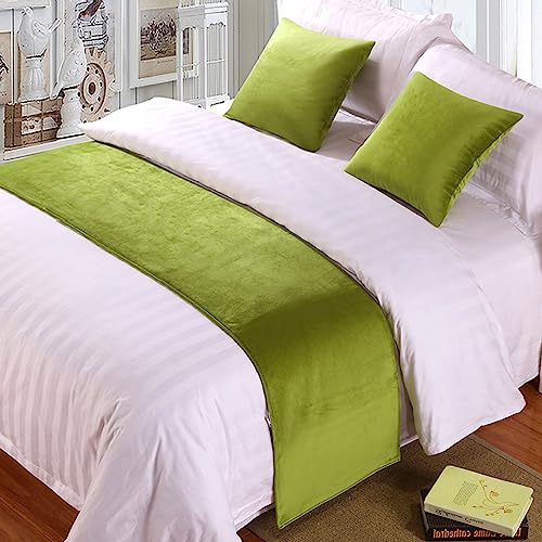 Solid Bed Runner for Foot of Bed Velvet Soft No Fading Modern Bedding Scarf Bed End Towel Protection for Bedroom Hotel Wedding Room, Green 50 * 180cm