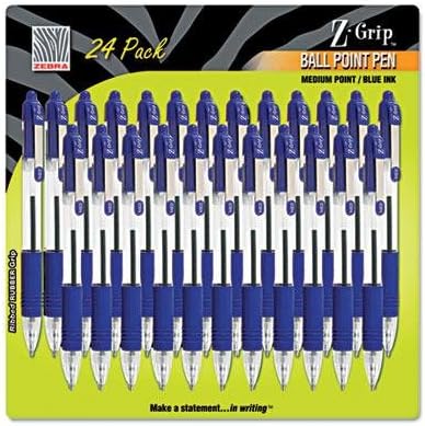 Zebra Z-Grip Retractable Ballpoint Pen, Blue Ink, Medium, 24/Pack, Case of 2 Packs