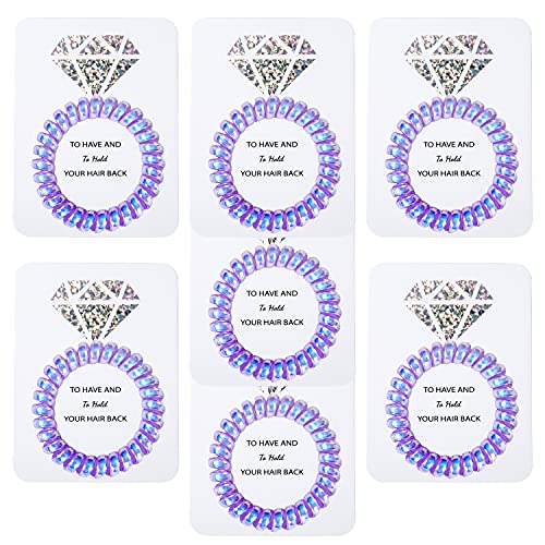 Bachelorette Party Hair Ties with Laser Diamond Card,Bridesmaid Proposal Gifts Set of 7,Spiral Hair Ties Scrunchies,Bridal Shower Wedding Favors Souvenirs Decorations for Guest (Purple)