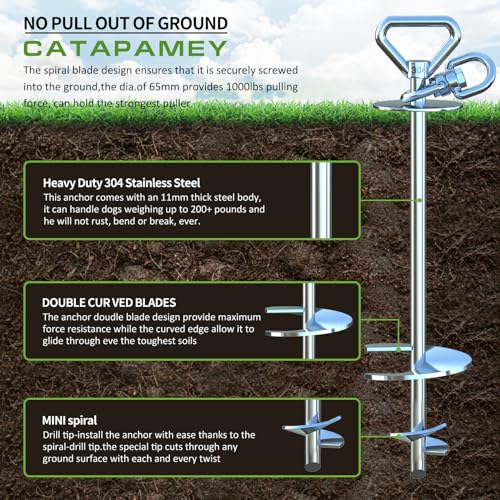 Dog Tie Out Stake,30FT Heavy Duty Cable,360° Swivel Dog Run Stake -Dog Runner for Yard,Use Any Dog Tie Out Cable or Yard Leash-Suitable for Large Dogs Up to 150 lbs-for Outdoor Camping