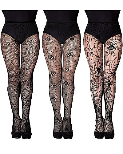 Sintege Halloween Fishnet Stockings for Women Lace Tight Skull Spider Web High Waist Goth Leggings Tight Pantyhose
