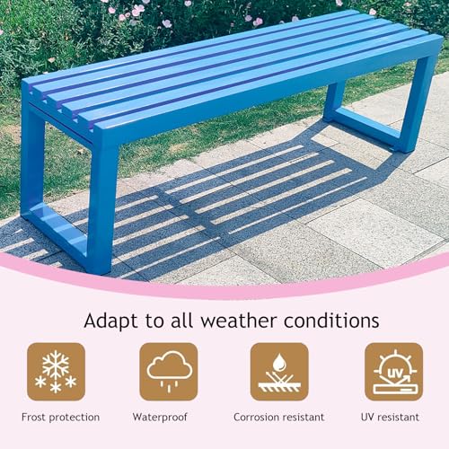 Banco de metal exterior anticorrosión con asiento de madera para jardín 6