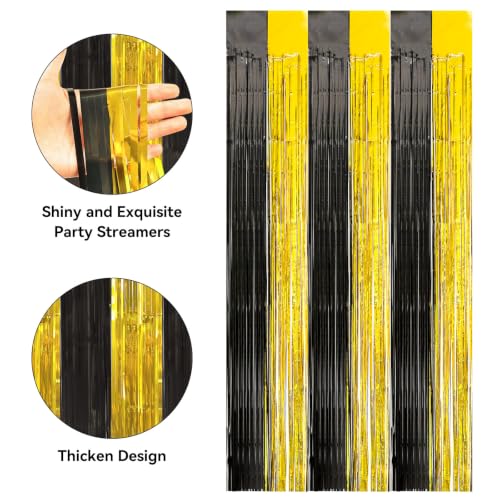 Image of 2 Pack Fringe Curtains Backdrops, Foil Fringe Curtains, Door Streamers for Birthday Wedding Bridal Shower Holiday Graduation Party Decorations Black Gold