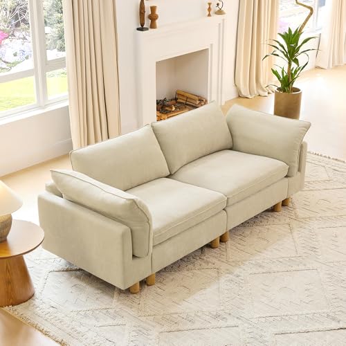 Image of CHITA 92 inch Super Large Sectional Couches for Living Room, Modular Cloud Couch Sectional Sofa, Premium Fabric Couches, Down Filled, High Density Foam, Chenille in Beige, 2 Seater Loveseat