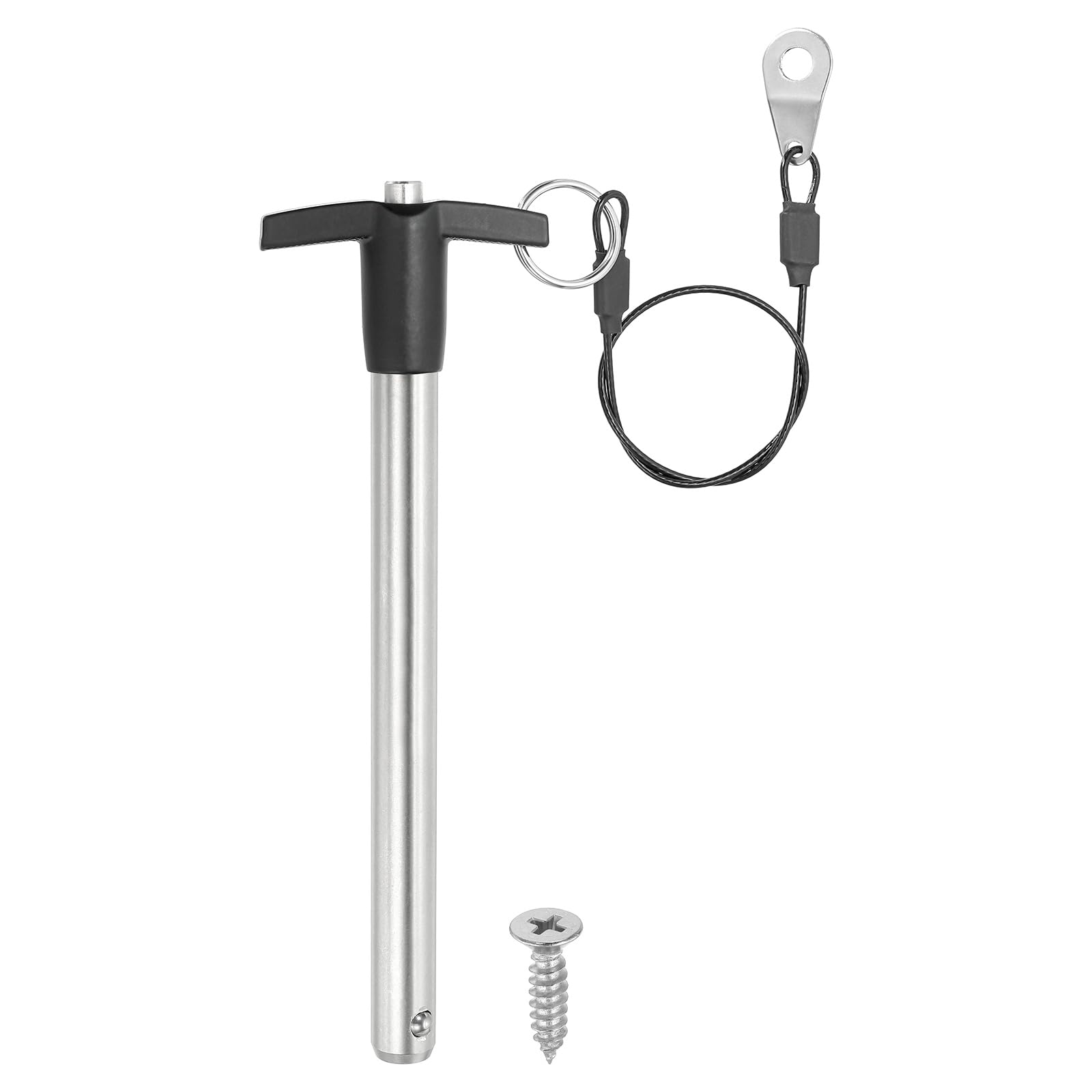 PATIKIL 1/2"(12mm) Diameter 304 Stainless Steel Quick Release Pin, Usable Length 4.7"(120mm) Push-Button t Handle Lock Pins with 25cm Lanyard Cable M5 Screw, Silver