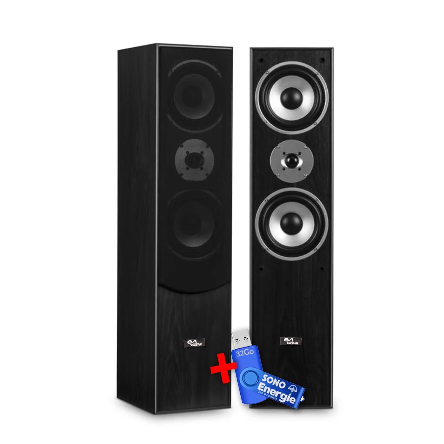 Evidence Acoustics Paire d'enceintes HiFi/Home-Cinéma EA700-BK - 2x500W PMPO - Bass Reflex à 3 Voies + Clé USB 32G