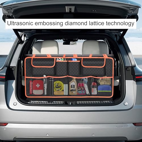 Image of Car Trunk Organizer and Storage, Large Capacity Backseat Hanging Storage Car Accessories, Backseat Car Organizer for SUV /MPV /Truck (Orange)