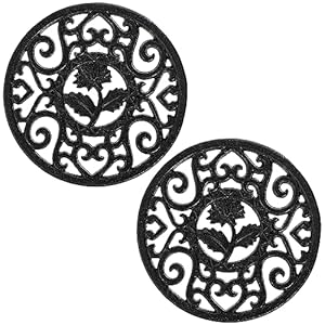 Coloch 2 Pack Cast Iron Trivet with Pegs, 4.6 Inch Round Metal Trivet with Vintage Patterns Rustproof Hot Pot Holder Pads for Serving Hot Dishes, Pans, Pots, Tea Pots, for Kitchen Counter Top, Black Coloch 2 Pack Cast Iron Trivet with Pegs 46 Inch Round Metal Trivet with Vintage Patterns Rustproof Hot Pot Holder Pads for Serving Hot Dishes Pans Pots Tea Pots for Kitchen Counter Top Black