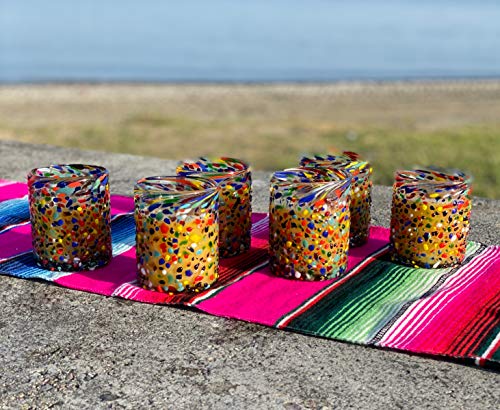 Hand Blown Mexican Drinking Glasses – Set Of 6 Confetti Rock Tumbler Glasses (10 Oz Each) #TOP3