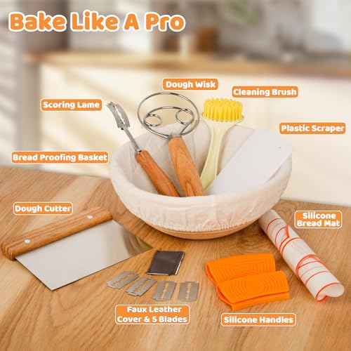 Cast Iron Dutch Oven for Bread Baking, 5 QT Pre-Seasoned Pot with Skillet Lid, Includes Sourdough Bread Baking Supplies, Cast Iron Pot for Frying, Braising, BBQ