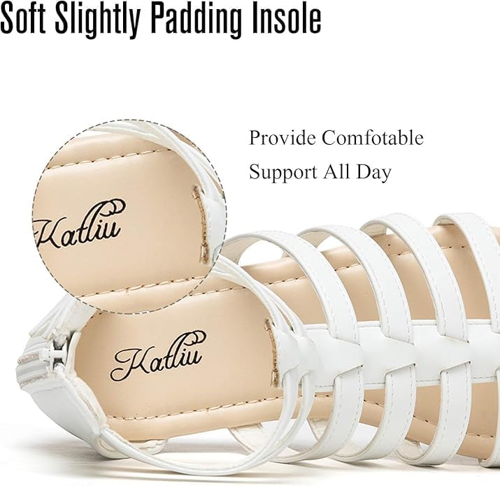 katliu Women's Gladiator Sandal Strappy Flat Sandals Two Ankle Buckle - Image 4