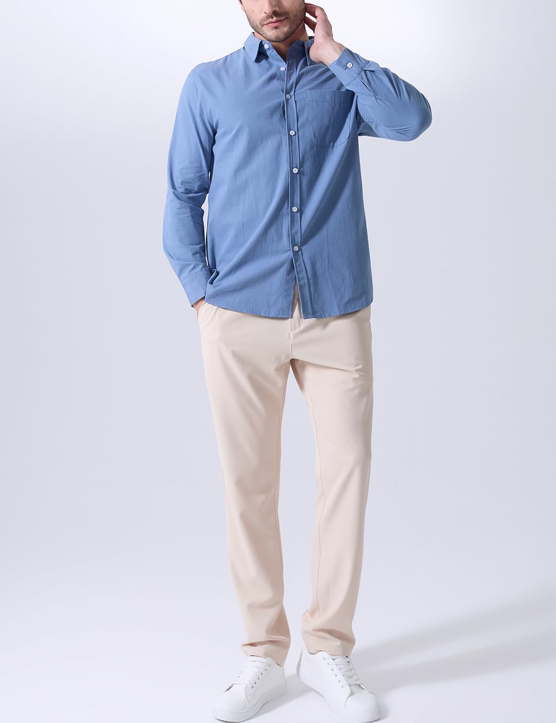 Mens Denim Shirt Long Sleeve Button Down Shacket Work Western Shirts Regular Fit Cowboy Casual Blouse(Blue,M) - Image 6