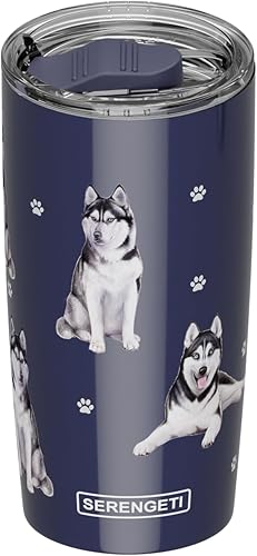SERENGETI Siberian Husky - Vaso aislado al vacío de acero inoxidable con tapa a prueba de derrames, impresión 3D, taza de viaje aislada para bebidas